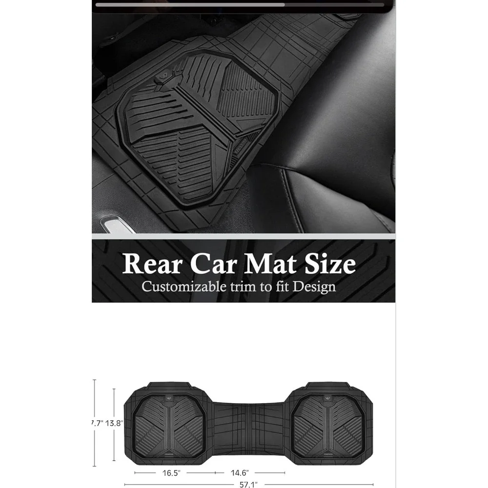 CAR PASS Rear Car Mat Heavy Duty Rubber Waterproof Trim-to-Fit SUV Truck